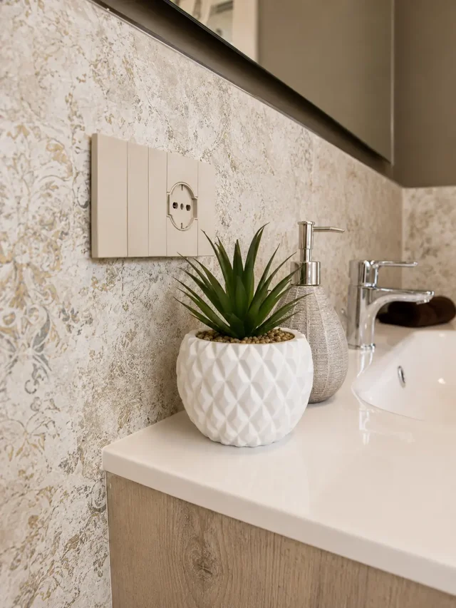 Dettaglio di lavabo, pianta e rivestimento decorativo